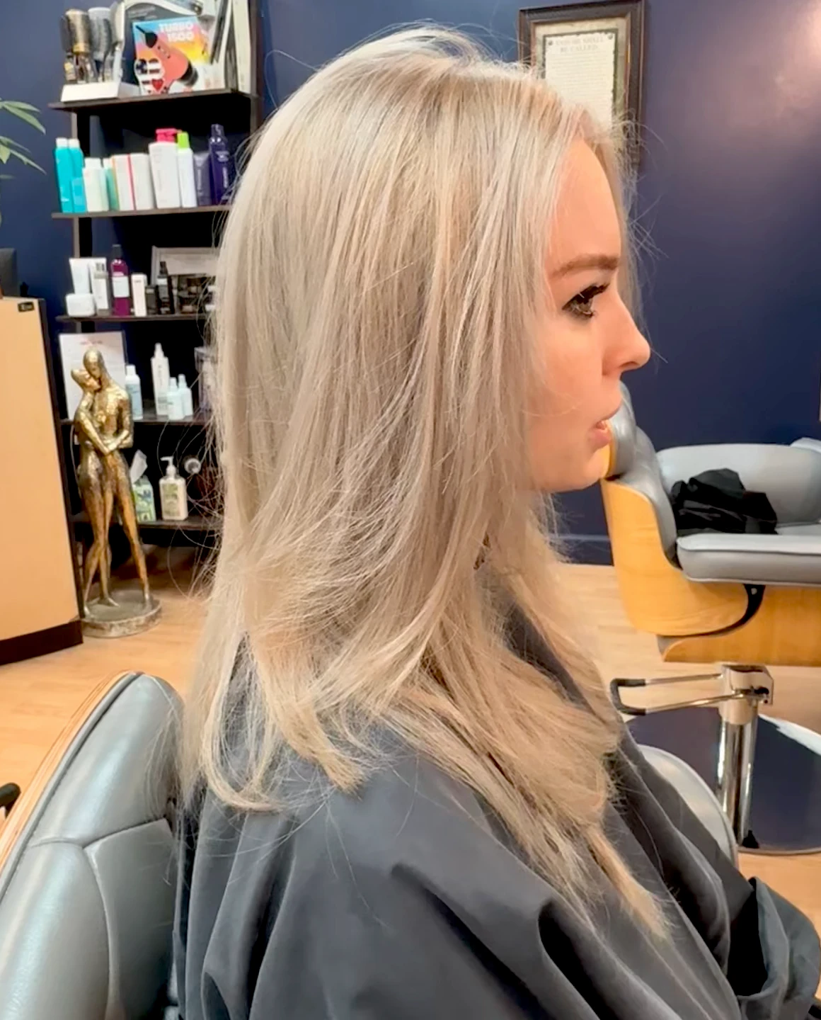 Blonde color result, side view